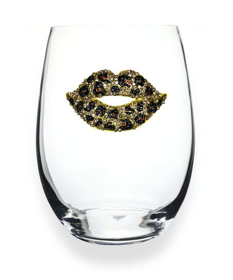 Queen's Jewels Stemless wine glass with unique rhinestone embellishments