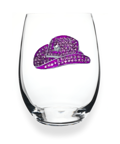 Queen's Jewels Stemless wine glass with unique rhinestone embellishments