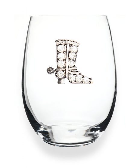 Queen's Jewels Stemless wine glass with unique rhinestone embellishments